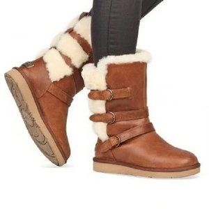 UGG Becket Water- Resistant Leather Shearling Buckle Boots Chestnut, Size 9